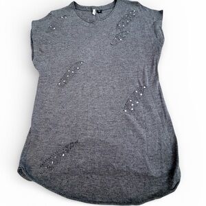 Smitten Charcoal Short Sleeve Top with loose (by design)Sequins & beaded Accents